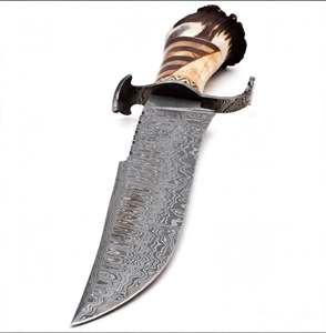 Outil artisanal polyvalent en acier Damas forgé à la main avec manche en bois incrusté de corne de cerf - Product Image 3