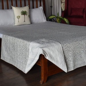 Hand Embroidered Indian Cotton Kantha Twin Quilt <b>Throw</b> 150x220 cm Hand Block Printed Handmade Bedspread Traditional Decor Export - Product Image 4