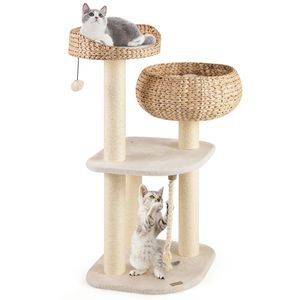 Arbre à chat de 41 pouces avec paniers en rotin et poteaux à gratter en sisal - Meubles pour chat pour jouer et se détendre - Durable et sûr pour les chats - Product Image 1