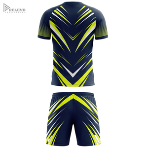 Conjunto Deportivo de Fútbol Sublimado Completo OEM, Manga Raglán, Cuello Redondo, Uniforme de Fútbol Dinámico, Pantalones Cortos a Rayas, Secado Rápido - Product Image 2