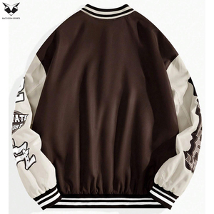Men's Letter Print Contrast Color <b>Long</b> Sleeve Street Wear Good Supplier OEM ODM Service Casual College Baseball Varsity <b>Jackets</b> - Product Image 4