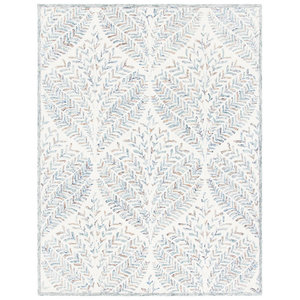 Alfombra Moderna con Diseño Botánico de Hojas de Helecho, en Tonos Azul Suave y Marfil, Absorbente y Lavable - Product Image 4