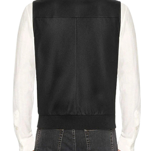 <b>Men's</b> <b>Black</b> Leather Stand Collar Zipper <b>Vest</b> Casual Waistcoat with Buttoned Pockets for Autumn Winter - Product Image 6