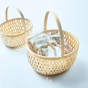 ตะกร้าไม้ไผ่ธรรมชาติขนาดกลางสำหรับตกแต่งบ้านสไตล์มินิมอลใช้กลางแจ้ง - Product Image 4