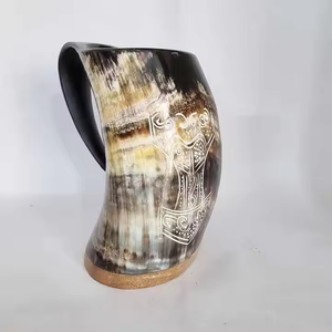 Jarra de cerveza de cuerno de búfalo con asa reforzada, diseño de cuerno de buey, con interior pulido apto para alimentos. - Product Image 3