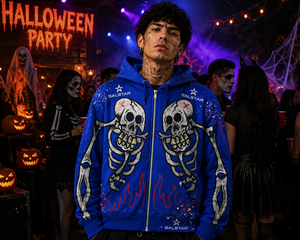 Men's <b>Gothic</b> Skeleton Graphic Blue Hoodie <b>Jacket</b> Custom Printed Zip Up Hoodie Streetwear Casual Fashion Hooded <b>Jacket</b> - Product Image 4