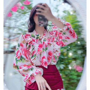 เสื้อเชิ้ตผู้หญิงลายจุด คอผูกโบว์ แต่งระบายจีบ แขนยาว สไตล์หรูหรา สำหรับใส่ทำงานออฟฟิศ ขายส่งจากซัพพลายเออร์บูติก - Product Image 3
