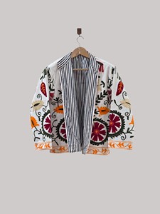 Veste florale brodée pour femmes grandes tailles, col mandarin, manches longues, coton, style Prairie Chic, printemps - Product Image 2