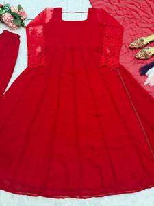 ชุดเดรส Anarkali Salwar Kameez ผ้าจอร์เจตต์เทียมสุดหรู ทรงหลวมยาวคลุมเท้า แขนยาว ทรงเอไลน์ แต่งลูกไม้ แห้งเร็ว ใส่ได้ทุกโอกาส - Product Image 5