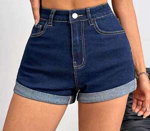 Shorts en jean personnalisés pour femmes, taille haute, extensibles, 100 % coton, écologiques, légers, prix usine, faible MOQ, logo personnalisé - Product Image 3