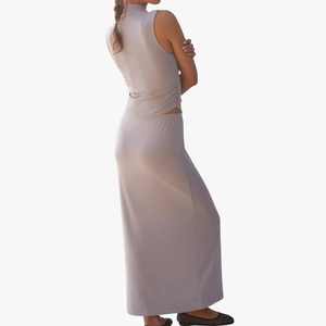 Hot Sale Women's Sleeveless Turtleneck Top With Mid-Calf <b>Skirt</b> Set Solid Color Knitted Spandex Polyester Minimalist Style <b>Skirts</b> - Product Image 2