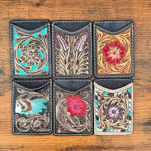 Porte-cartes de crédit en cuir repoussé de qualité extrême étui à cartes tournesol portefeuille de poche en cuir véritable occidental cadeau pour elle et lui - Product Image 4