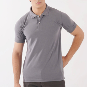 Chemise grise à manches courtes pour homme, en jersey piqué tricoté, design uni décontracté, respirante, séchage rapide, service OEM, coupe classique - Product Image 5