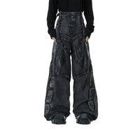 Jeans baggy pour hommes, taille haute, jambe large, pantalon en denim, streetwear, coupe ample, style rétro, pantalon personnalisé, plusieurs poches