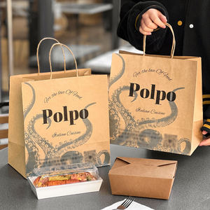 Custom Eco-Friendly Disposable Recyclable <b>Biodegradable</b> Takeaway <b>Packaging</b> Fast Food Kraft Paper Bags Handles for Restaurant - Product Image 1