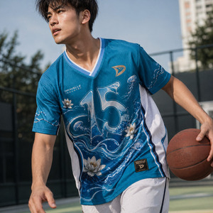 เสื้อเจอร์ซีย์ตาข่ายทรงบ็อกซี่สีเขียวอมฟ้าแบบเรโทรสำหรับกีฬา ผลิตโดย Dravelle Industry รับผลิตตามสั่ง (OEM) สำหรับเสื้อผ้าสตรีทแวร์แบบซับลิเมชั่น ขายส่ง - Product Image 4
