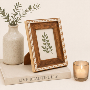 Wholesale Handcrafted Natural Mango Wood Photo <b>Frame</b> Custom Tabletop <b>Picture</b> <b>Frame</b> with Hand-Carved <b>Border</b> Inlay for Home Decor - Product Image 2