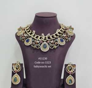 11230Designer Necklace Earrings Doublet Stone with Cubic Zirconia Sabyasachi <b>Inspired</b> <b>Jewelry</b> Wedding Party Trendy Style - Product Image 1
