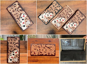 Best Seller Handmade Cowboy Genuine <b>Leather</b> Floral Hand Tooled Western <b>Men's</b> <b>Wallet</b> With Deck of Card Hand Carved <b>Men</b> <b>Wallet</b> - Product Image 3