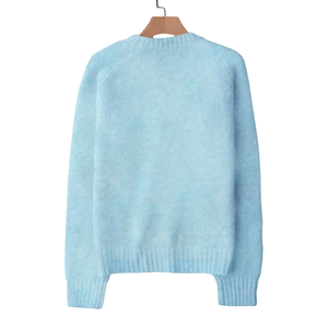 Pull en maille douce et moelleuse en mohair pour femme, col rond, manches longues, coupe ample, chaud, décontracté, confortable, mode hiver - Product Image 2