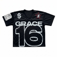 Grace 16 Siyah Yuvarlak Yaka Kısa Kollu Jersey Erkek Oversize Sokak Stili Çevre Dostu Nefes Alabilen Polyester/Pamuk Tişört Logolu