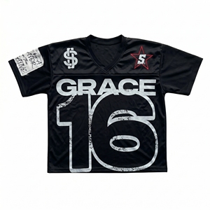 Grace 16 Black O-Neck Short Sleeve Jersey Men Oversized Street Style Polyester/Cotton T-Shirt with Logo and Number Design - Product Image 1