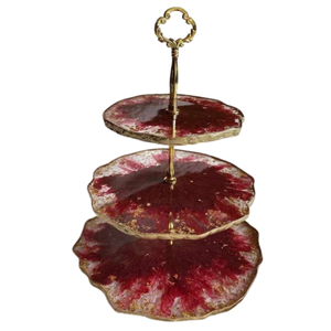 Soporte de Pastel de Resina Epoxi de 3 Niveles con Borde Dorado, Torre de Postres Artesanal con Diseño de Geoda para Bodas, Cumpleaños, Aniversarios y Mesas de Eventos - Product Image 1