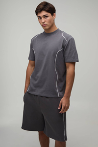 Men's Oversized Drop Shoulder T-shirt <b>Set</b> Custom Logo Blank Breathable Summer <b>Set</b> Cotton Street Wear Vintage Luxury Plain <b>Sets</b> - Product Image 3