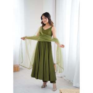 Vestido de Diseñador con Falda y Dupatta para Fiesta, Talla XS - Product Image 1