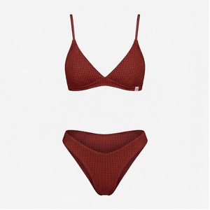 Women Red <b>Checkered</b> Bikini Set V-Neck Triangle <b>Top</b> Hipster Bottoms Stretch Swimwear 2 Piece Fashion Swim Suit - Product Image 1