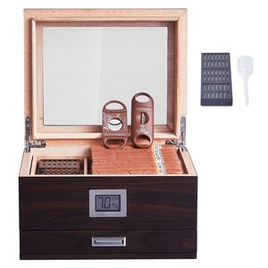 Humidor per Sigari Artigianale in Legno di Cedro Spagnolo, Scatola da Scrivania per Sigari con Coperchio in Vetro e Umidificatore, Tecnica di Laccatura - Product Image 1
