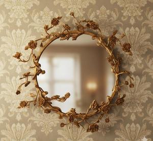 Miroir mural rond en laiton avec motif floral, cadre décoratif traditionnel fait main pour salon et chambre à coucher - Product Image 3