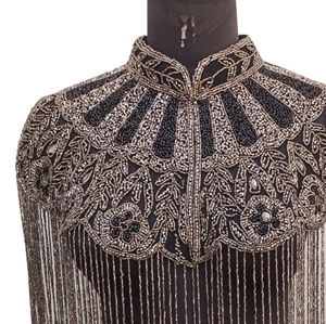 Women's <b>Plus</b> <b>Size</b> Short Vintage Designer Blouse Handmade Tassel Fringe Handbeaded Bespoke Multiwearable Party Cape Spring/Winter - Product Image 2