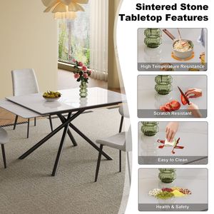Set Tavolo da Pranzo Rettangolare Moderno con Piano in Pietra Sinterizzata Allungabile e Gambe in Acciaio al Carbonio Nero, Arredamento Elegante per Sala da Pranzo - Product Image 5