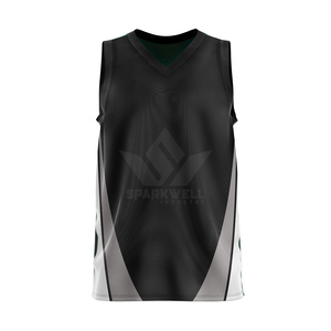 Ensemble de maillots de basket personnalisés sans manches, col en V, évacuation de l'humidité, 100% polyester, noir et gris, color block, vêtements de sport unisexes pour adultes - Product Image 3