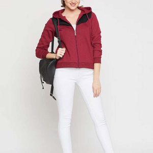 Sudaderas con capucha para mujer, al por mayor, de invierno, estampadas, de punto, transpirables, de secado rápido, forradas, personalizadas, de color liso, 100% algodón, con cremallera frontal - Product Image 1