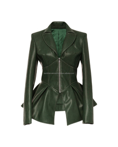 แจ็คเก็ตผู้หญิงสไตล์วินเทจลำลองน้ำหนักเบา ซับในโพลีเอสเตอร์ คอวีหนา ซิปแบบมอเตอร์ไซค์ แจ็คเก็ตหนังแท้พร้อมซิป - Product Image 6