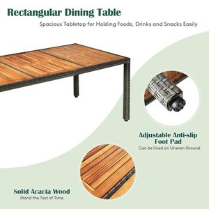 Set da pranzo da esterno in rattan con tavolo in legno di acacia e sedie imbottite - Collezione di mobili da giardino 9 pezzi - Product Image 6