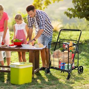 Heavy Duty Double <b>Shopping</b> Cart Folding Utility <b>Trolley</b> for Convenient <b>Shopping</b> - Product Image 2