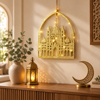 Décoration murale de mosquée en MDF découpé au laser, avec paillettes dorées, lumières LED, dôme islamique, minarets, petite taille, durable, pour la maison, décoration de l'Aïd