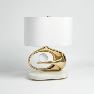 Modern Luxury Gold Oval <b>Table</b> Lamp Nordic LED <b>Bedside</b> Light with Fabric Shade for Hotel Bedroom Living Room Home Decor - Product Image 4