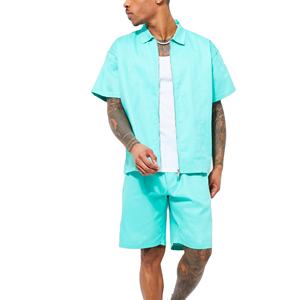 High Quality Cotton <strong>Linen</strong> Matching <strong>Shirt</strong> Shorts Set Button Up Hawaiian Comfortable Beach <strong>Shirt</strong> Shorts Set Summer Set - Product Image 1