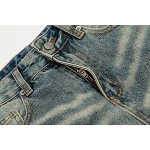 Vaqueros de mezclilla de cintura alta, pierna ancha, rasgados y desgastados para hombre, estilo casual, holgados, de algodón lavado a la piedra, estilo otoñal - Product Image 4