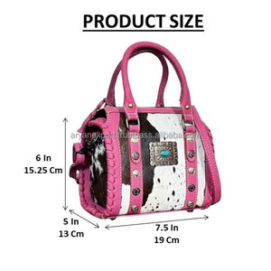 Hot Selling Pink Leather Studs & Turquoise Concho Designer Duffel Bags <b>Small</b> Compact Cowhide Leather Travel Ladies <b>Handbags</b> - Product Image 2