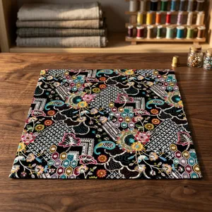 Tela Bordada Multicolor con Diseños Florales y Geométricos, Material Textil Decorativo para Prendas de Moda, Ropa Étnica y Decoración del Hogar - Product Image 3