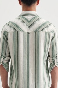 Camisas Casuales de Verano para Hombre Enovate, Diseño Poppy a Rayas, Lino/Algodón, Doble Botonadura, Transpirables, ODM - Product Image 3