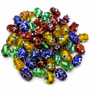 Cuentas de Vidrio Decorativas Hechas a Mano de Primera Calidad, Cuentas de Diseño Surtidas de Forma Ovalada en Colores Azul/Verde/Amarillo/Rojo/Naranja, Paquete a Granel para - Product Image 1