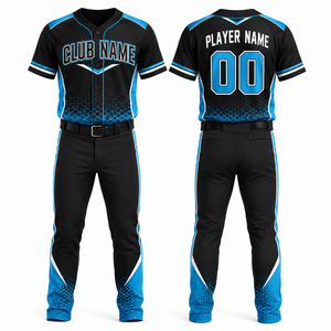 Ensemble de maillots de baseball personnalisés pour hommes, noir et bleu, sublimés, anti-humidité, manches courtes, nom de l'équipe, toutes saisons, coupe classique - Product Image 1