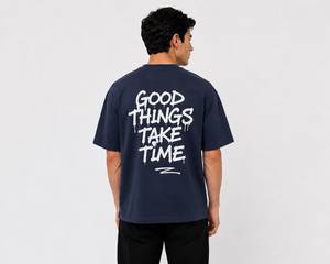 Camiseta de Manga Corta Azul Marino para Hombre, con Estampado de Sonrisa Blanca en la Parte Delantera, Corte Holgado, Informal, Ecológica, Transpirable, de Algodón Jersey - Product Image 6