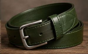 Cinturón de Cuero Genuino Marrón Sólido con Hebilla Rectangular de Cobre, Casual y Duradero para Hombre - Product Image 3